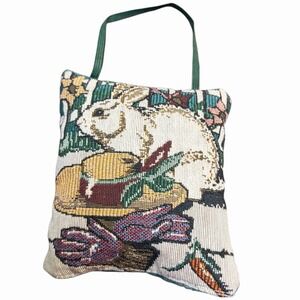 Vintage Rabbit Bunny Gardening Tapestry Floral Small Pillow 4" x‎ 5" Easter
